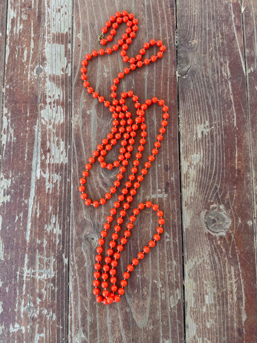 Bundle 3 for 50% off 1960s Vibrant Orange Plastic Bead 72" Long Necklace Flapper